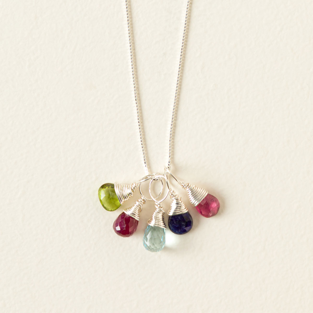 Personalized Birthstone Charm Necklace - 5 Birthstones on Necklace