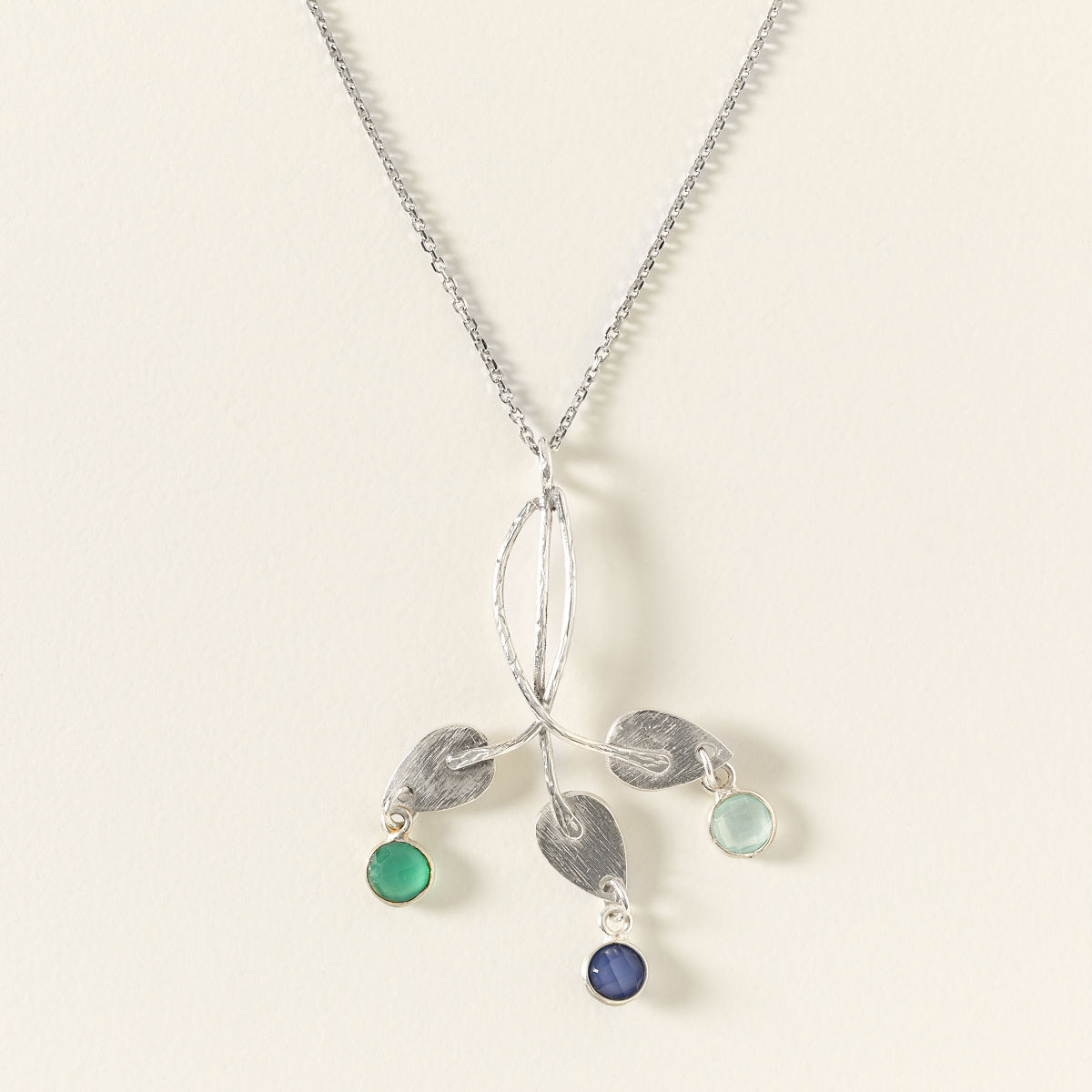 Personalized Birthstone Leaf Necklace - 3 Birthstone Leaf Necklace