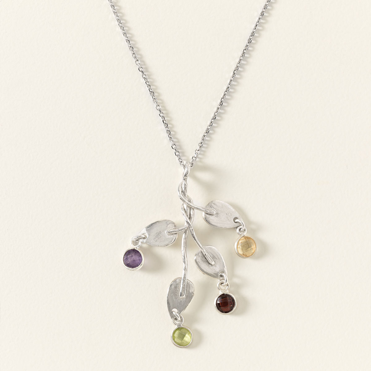 Personalized Birthstone Leaf Necklace - 4 Birthstone Leaf Necklace