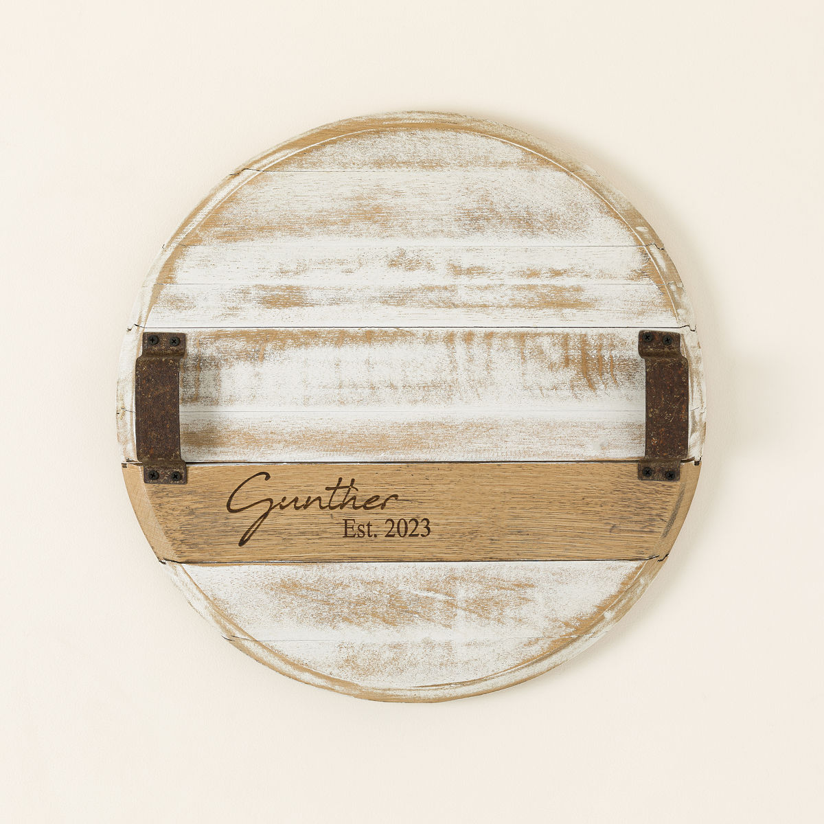 Custom Bourbon Barrel Serving Tray - White Wash