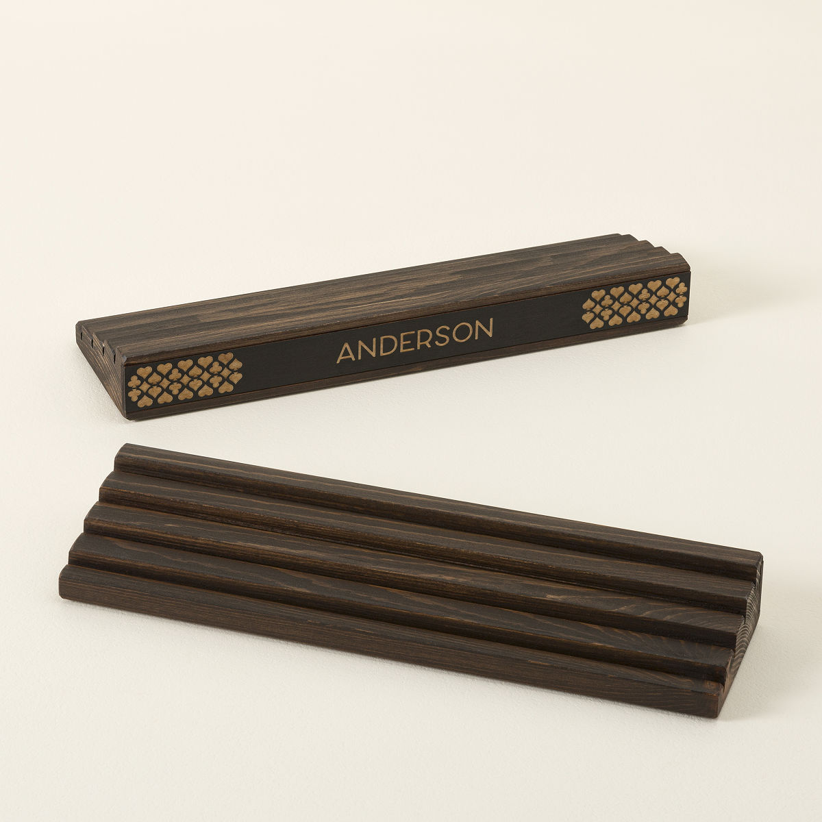 Personalized Playing Card Holder Set - Dark Wood - Set of 2