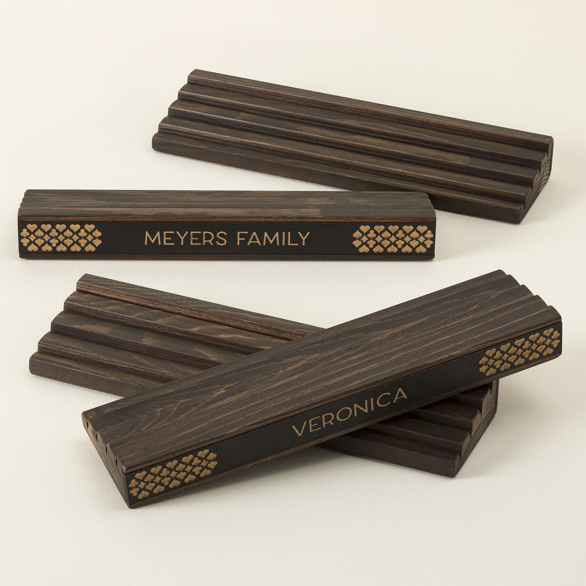Personalized Playing Card Holder Set - Dark Wood - Set of 4
