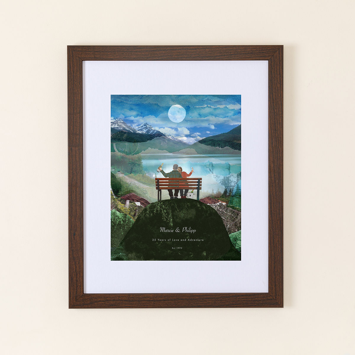 Custom Anniversary Collage Art Print - Framed (Choose a Background)