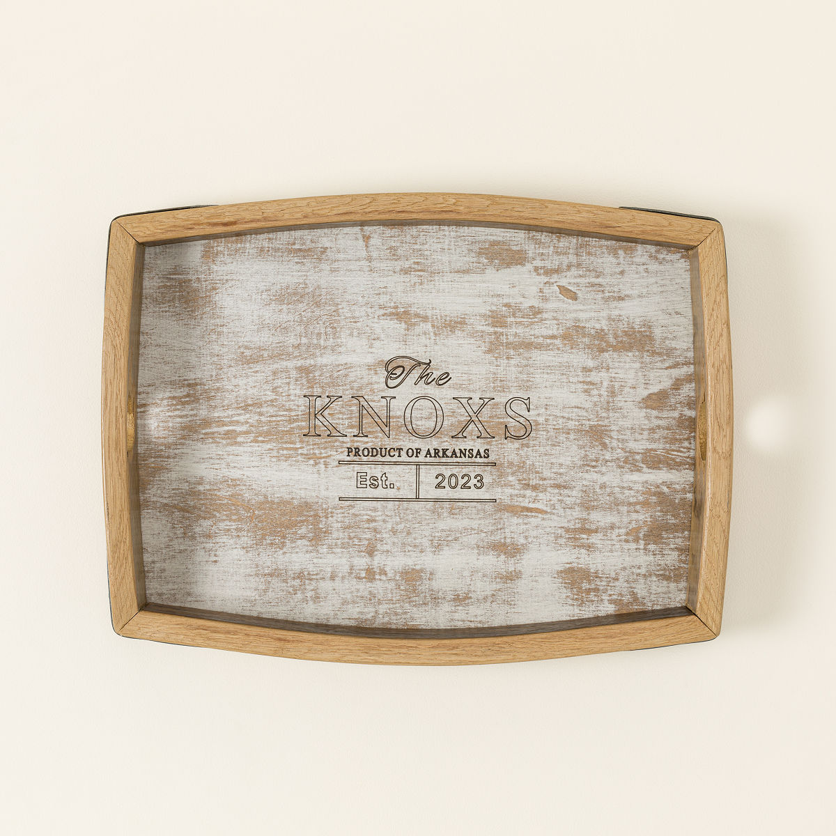 Personalized Wine Barrel Stave Serving Tray - Whitewash
