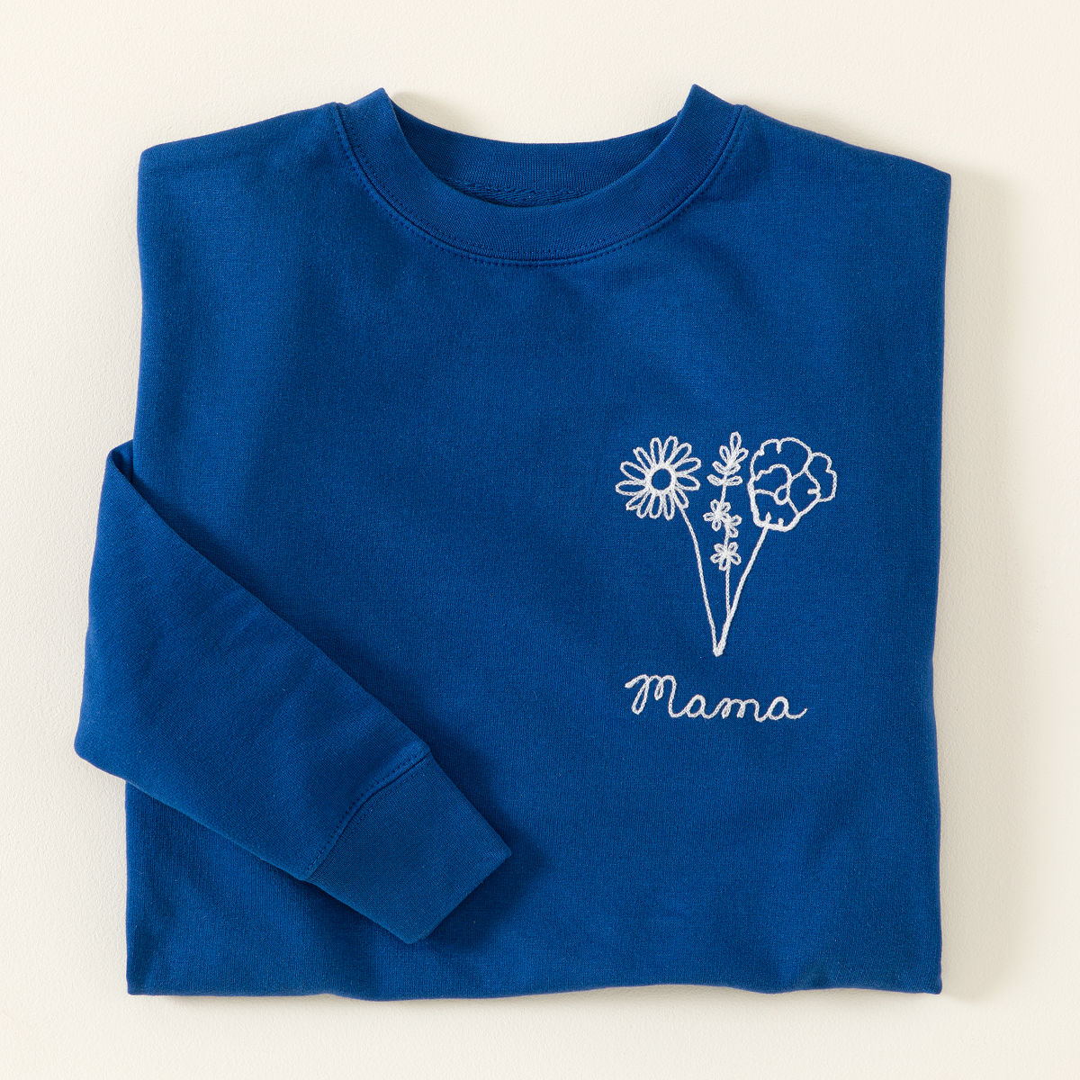Custom Birth Month Flower Embroidered Sweatshirt - 3 Flowers + Text