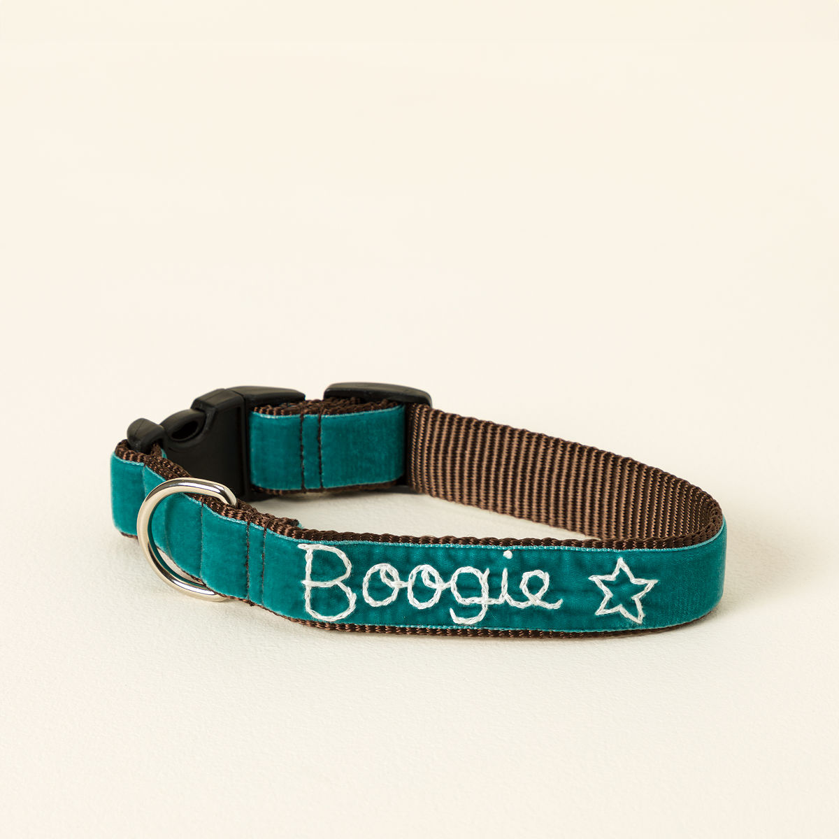Personalized Hand Embroidered Dog Collar - Teal