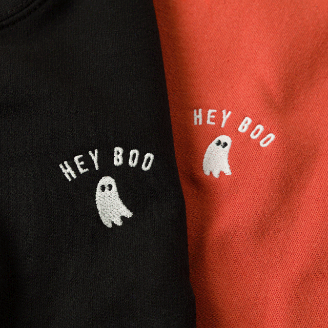 Hey Boo Glow in the Dark Embroidered Sweatshirt Goods