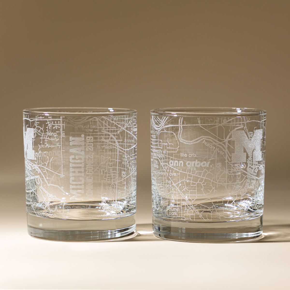 Your College Town Personalized Rocks Glass Set - University of Michigan