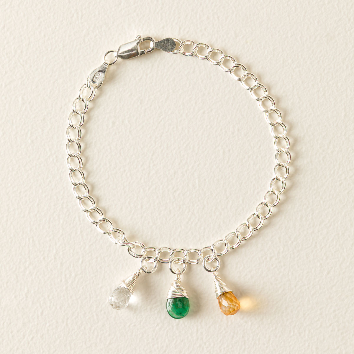 Personalized Birthstone Charm Bracelet - 3 Birthstones - Sterling Silver