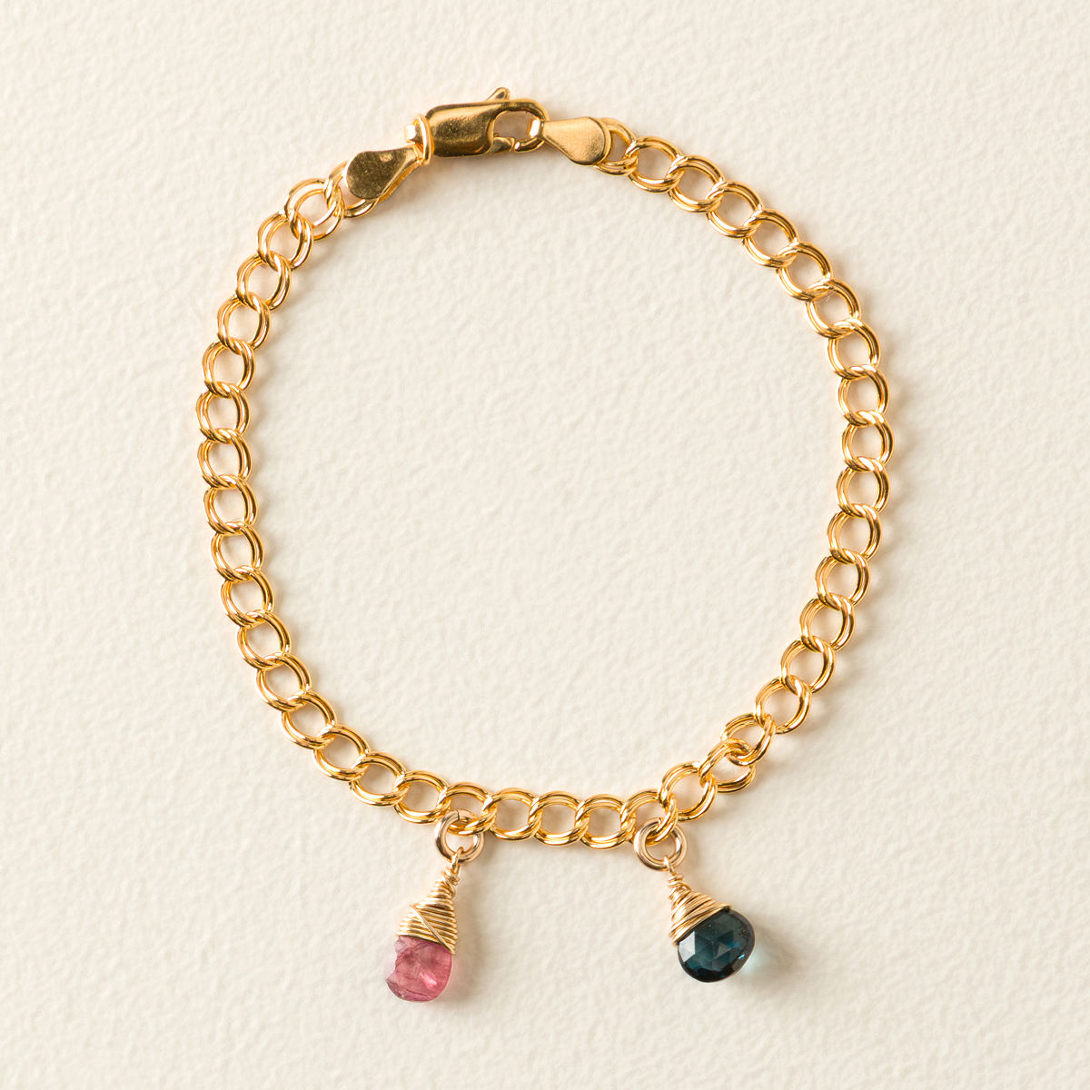Personalized Birthstone Charm Bracelet - 2 Birthstones - Gold Fill