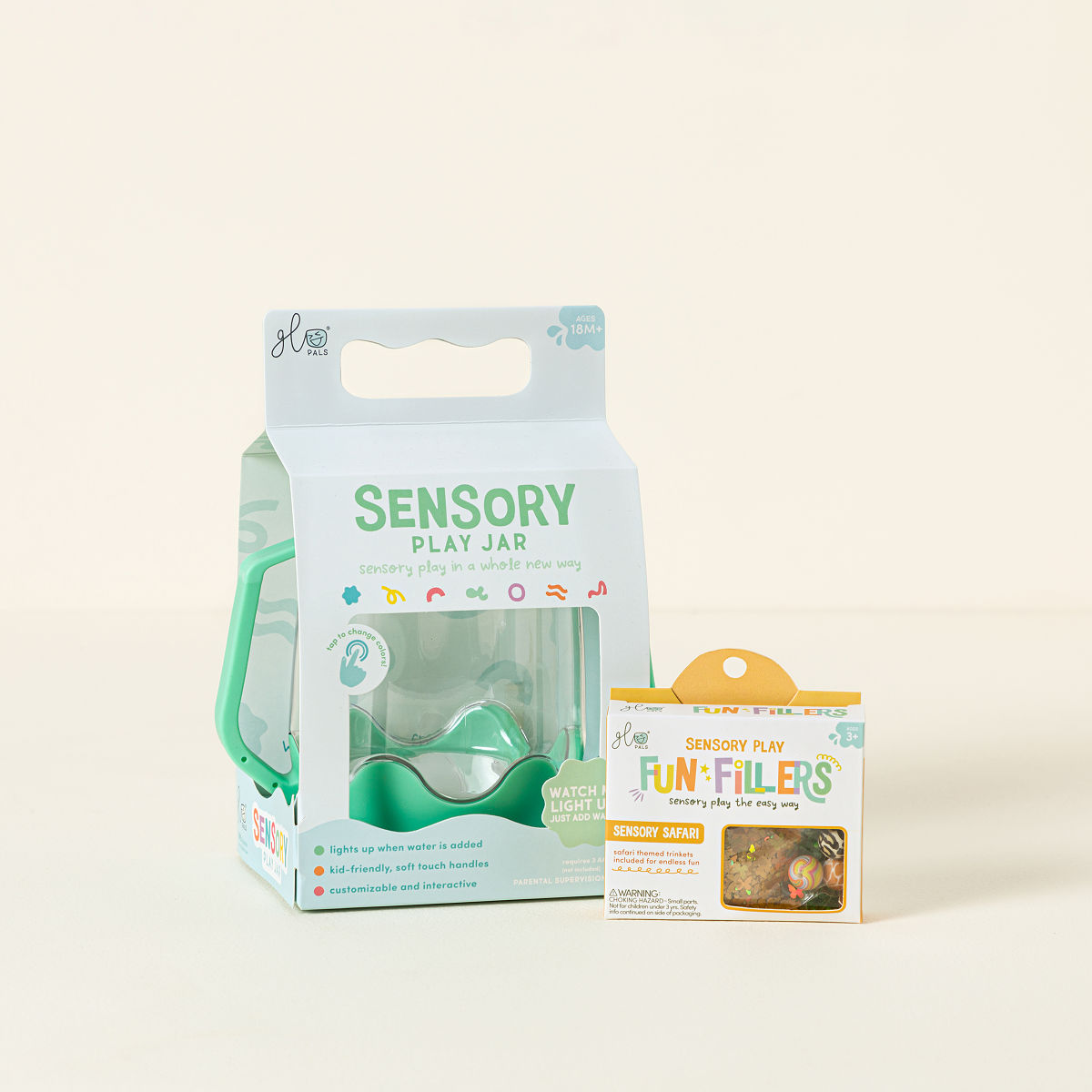 Light Up Sensory Play Jars - Sensory Safari with Green Jar