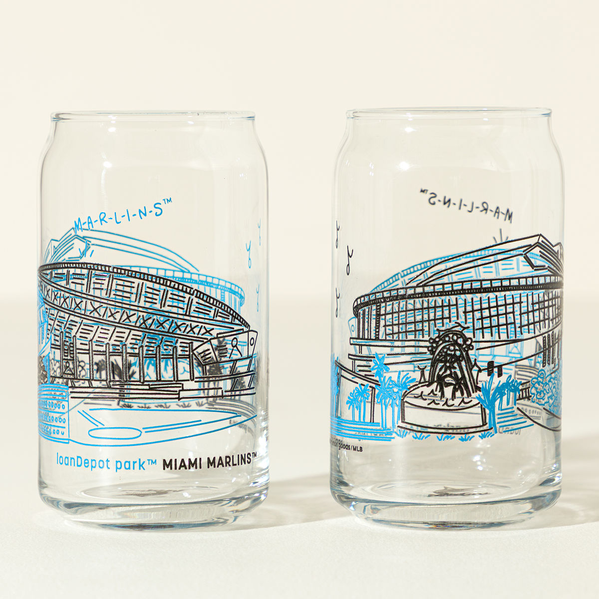 MLB Stadiumscape Can-Shaped Glasses - Set of 2 - Miami Marlins
