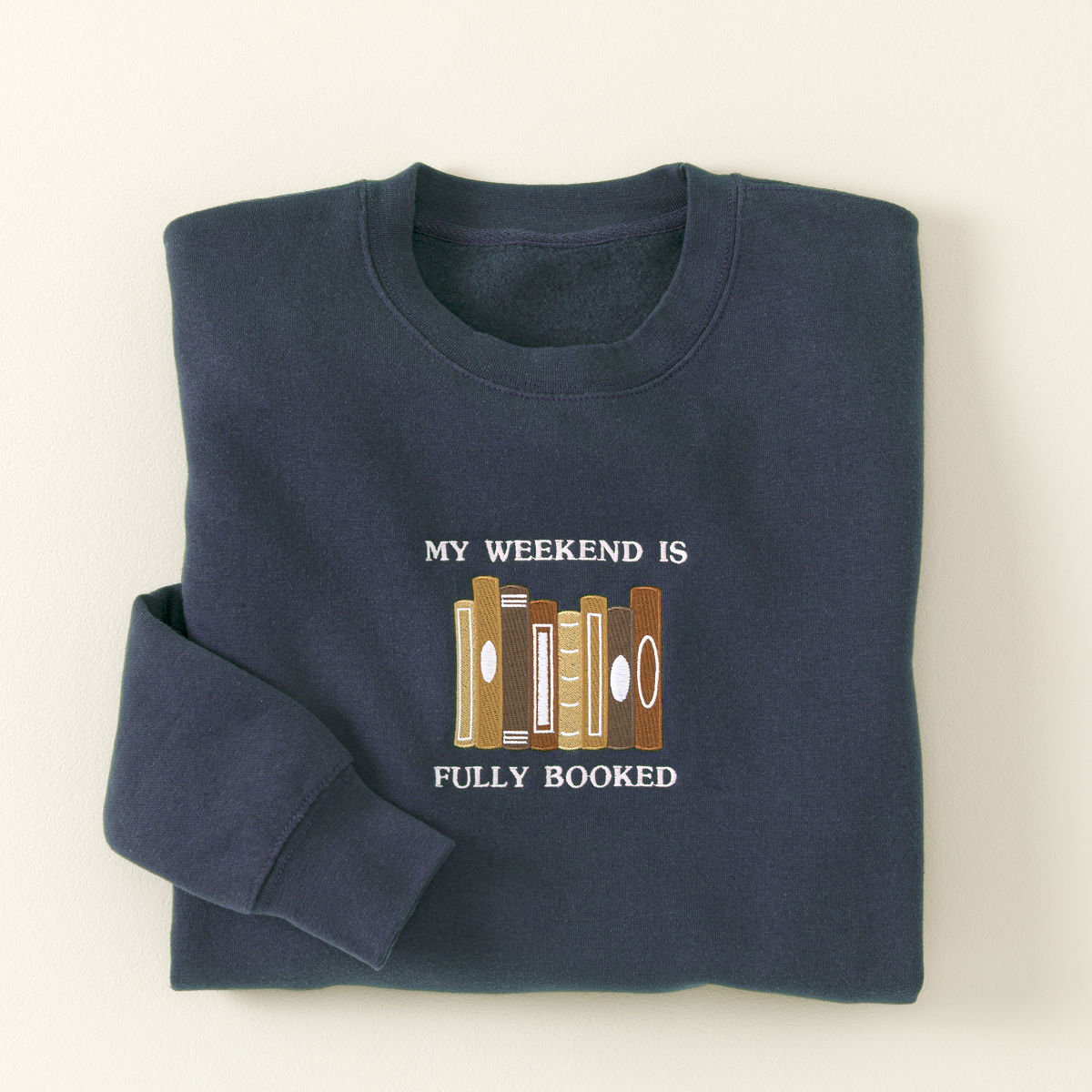 Fully Booked Embroidered Sweatshirt - Navy- Large
