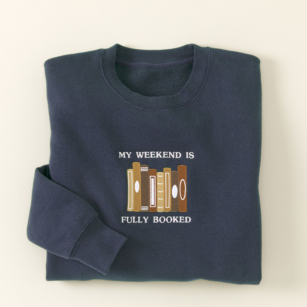 Fully Booked Embroidered Sweatshirt - Navy- XL