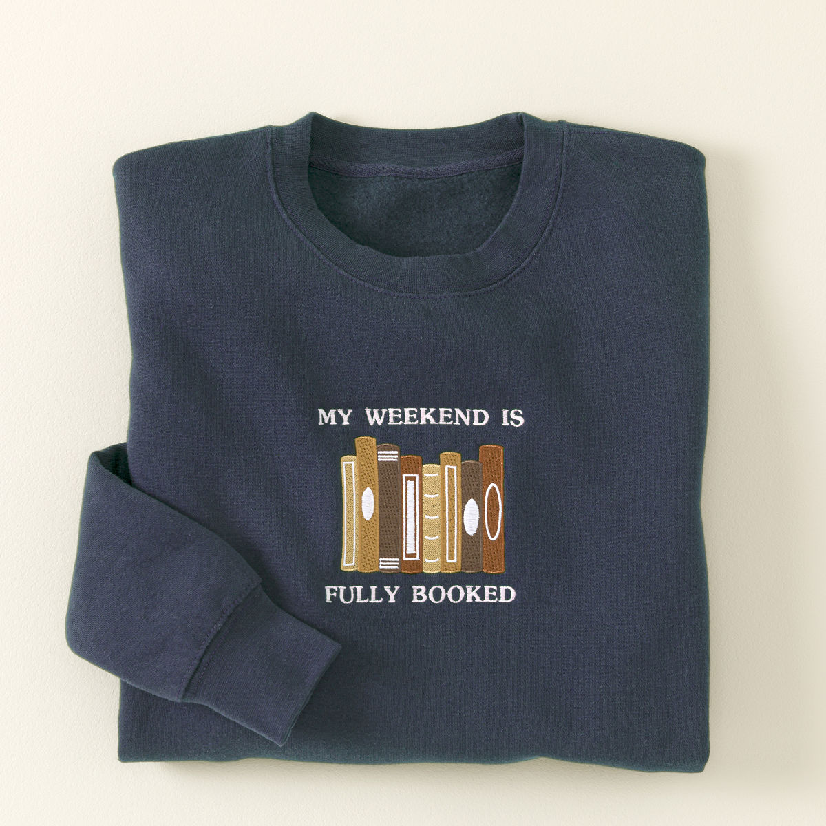 Fully Booked Embroidered Sweatshirt - Navy- XXL