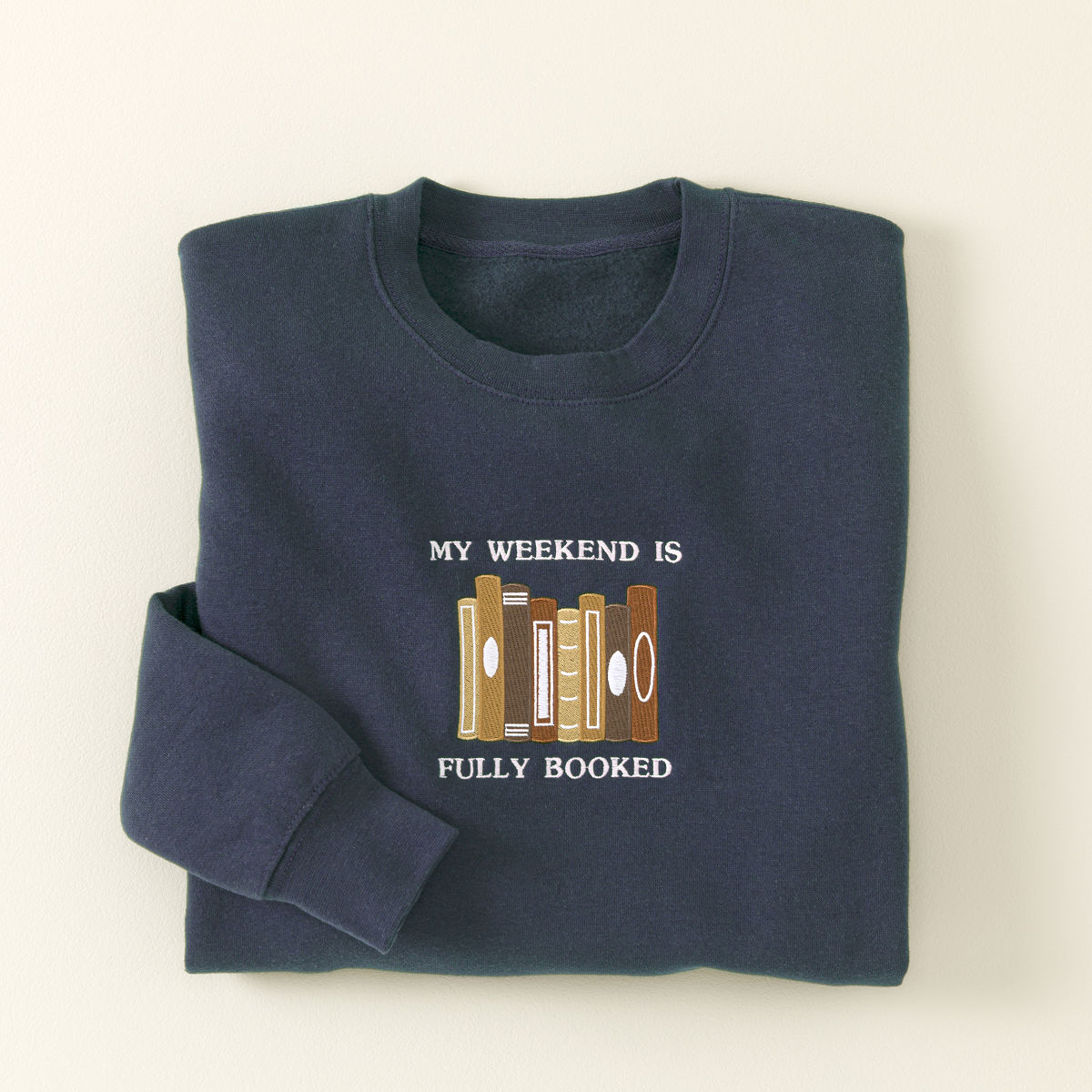 Navy- Medium - Fully Booked Embroidered Sweatshirt | Books