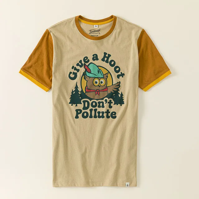 Uncommon Goods | Give a Hoot Don't Pollute Ringer Tee | 70s tee