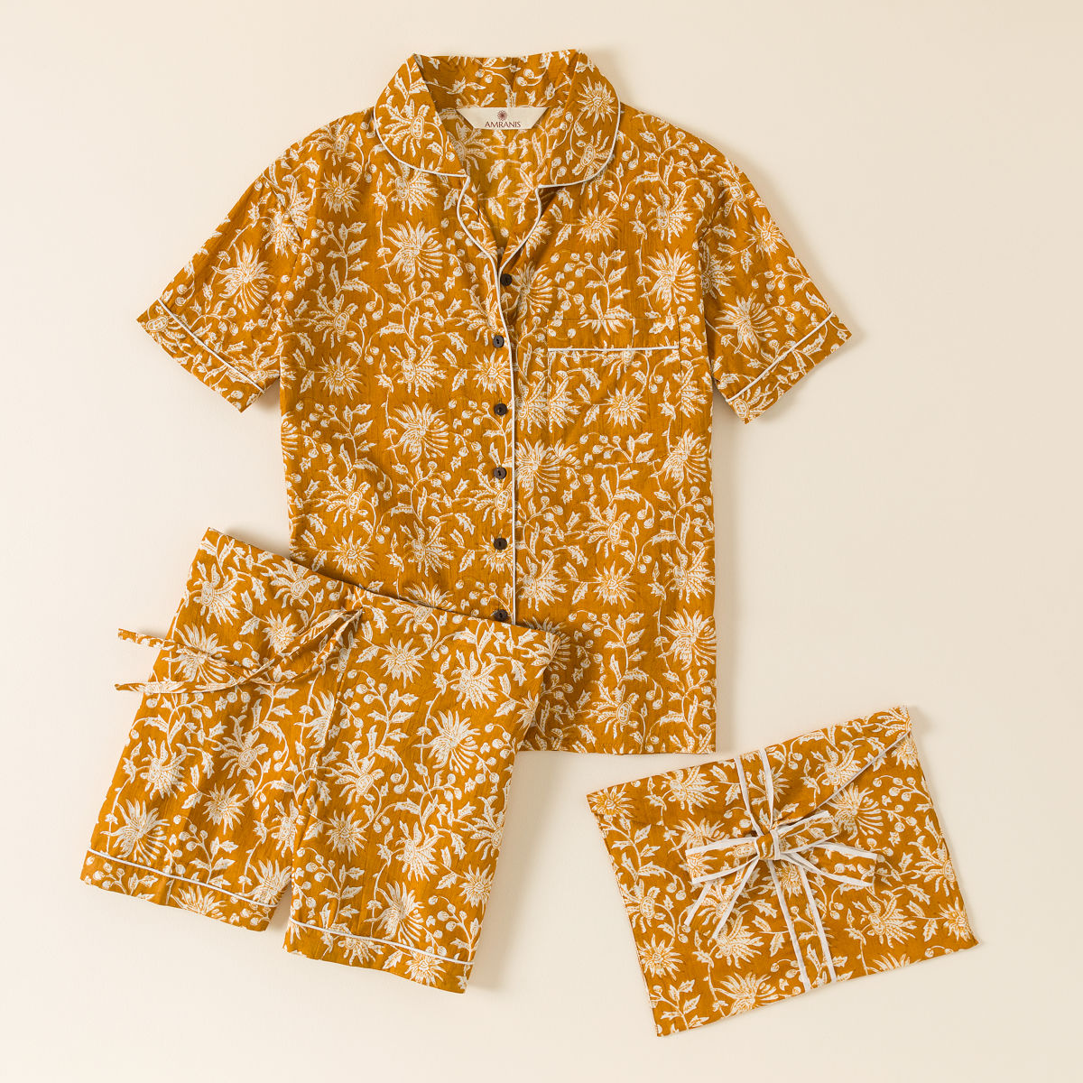 Floral Dreams Pajama Short Set - Orange Small