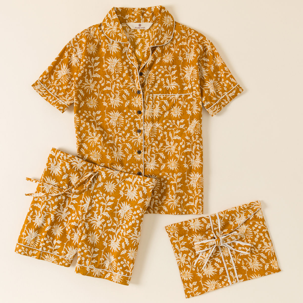 Floral Dreams Pajama Short Set - Orange X-Large