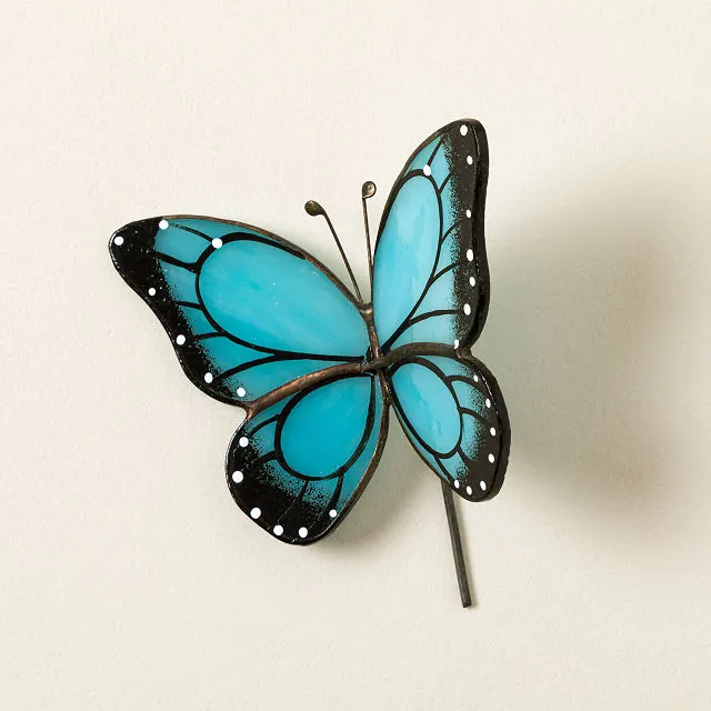 Stained Glass Plant Buddy, Blue & White Butterfly