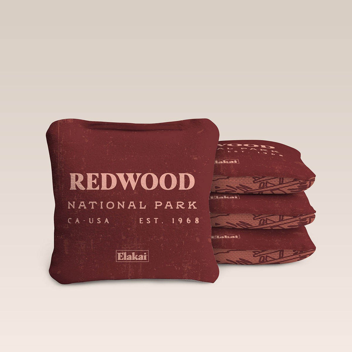 National Park Travel Size Cornhole Boards - Redwoods Cornhole Bags - Red