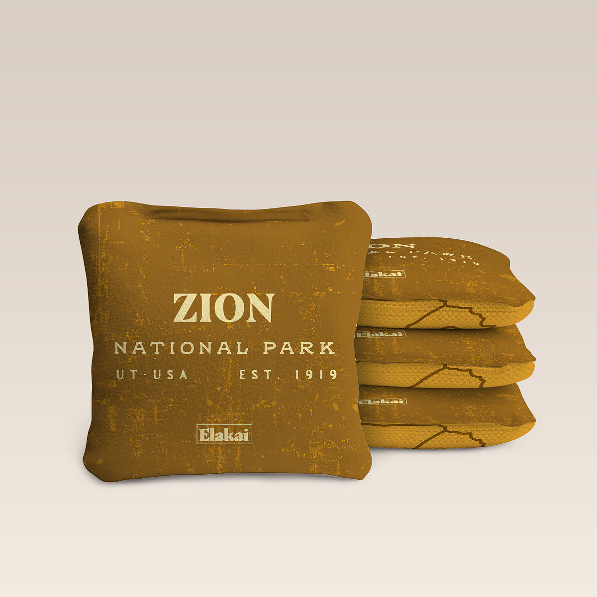 National Park Travel Size Cornhole Boards - Zion Cornhole Bags - Gold