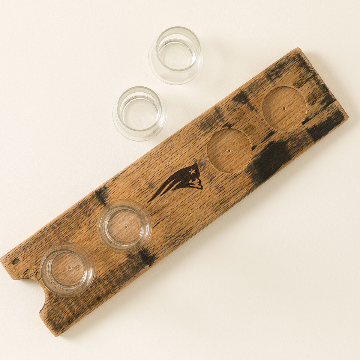 NFL Barrel Stave Whiskey Flight with Glasses - New England Patriots