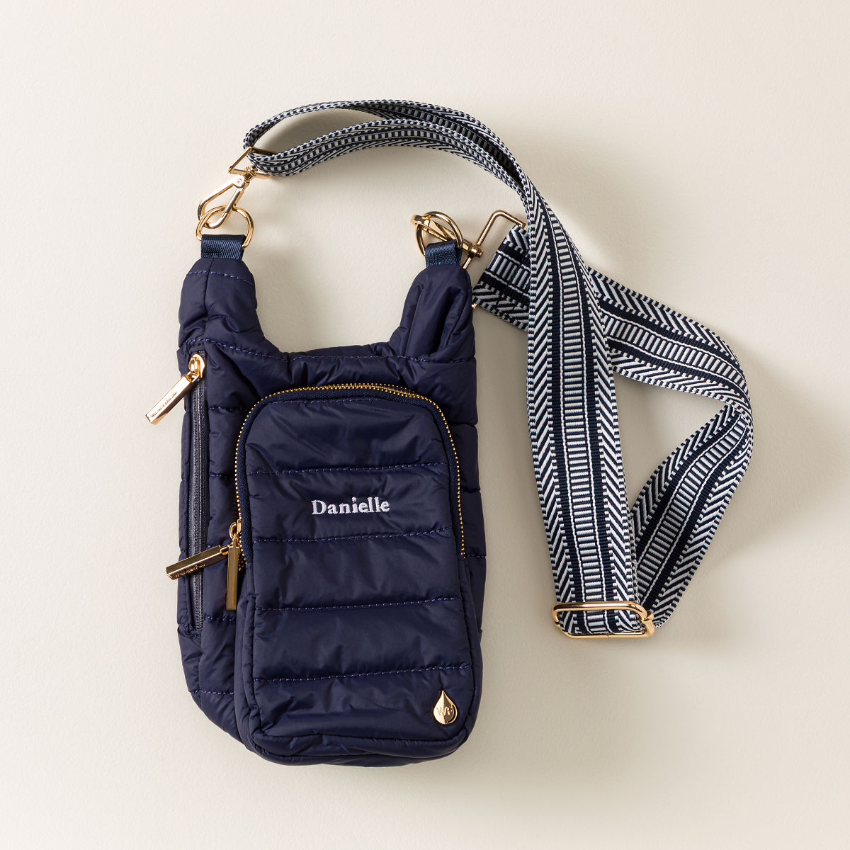 Crossbody Handle Water Bottle Bag - Personalized Navy