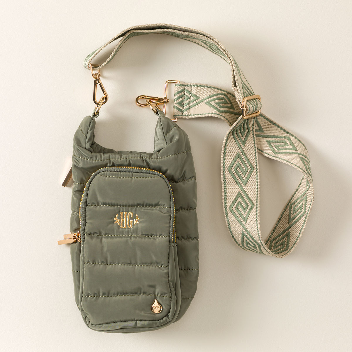 Crossbody Handle Water Bottle Bag - Personalized Sage