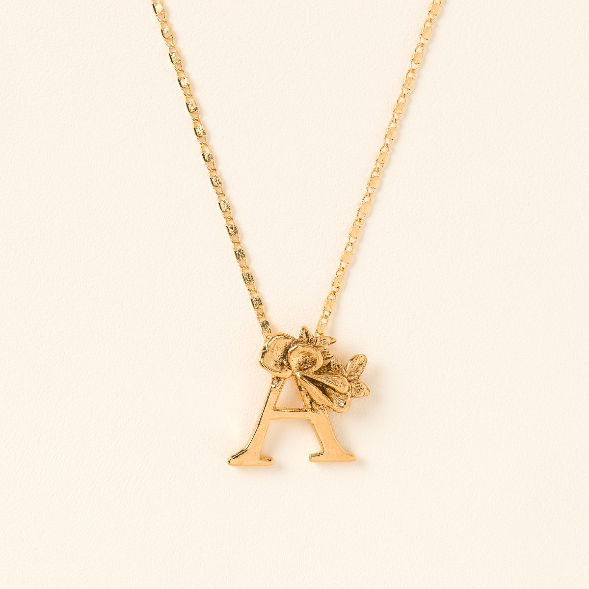 Flowered Vines Initial Necklace - A