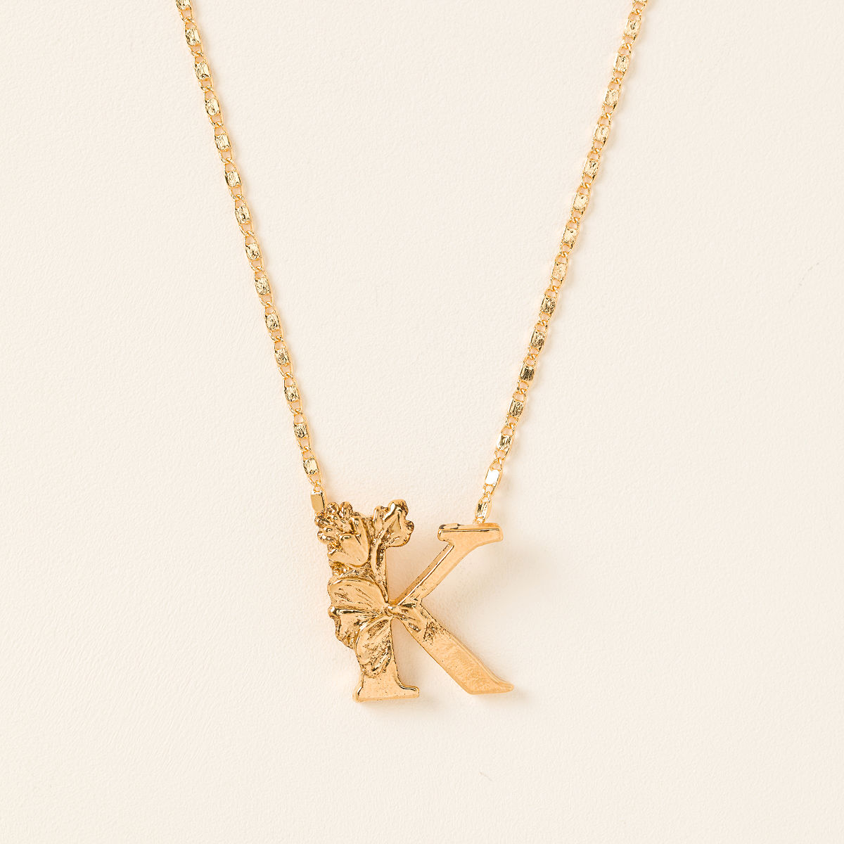 Flowered Vines Initial Necklace - K