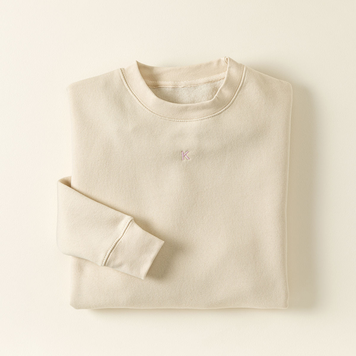 Custom Initial Embroidered Sweatshirt - Sandshell & Pink - Medium