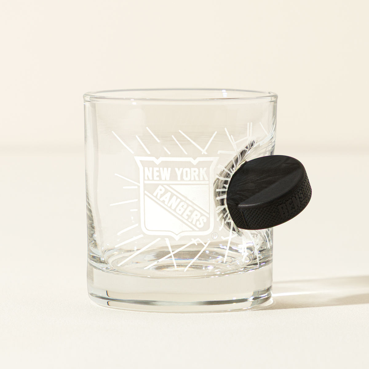 Off-The-Glass NHL Puck Rocks Glass - New York Rangers