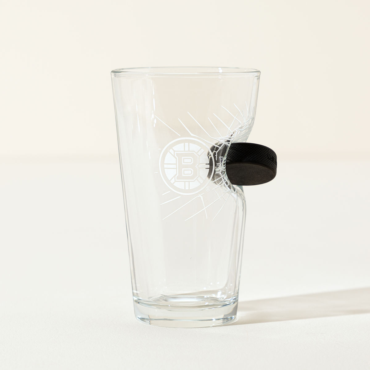Off-The-Glass NHL Puck Pint Glass - Boston Bruins