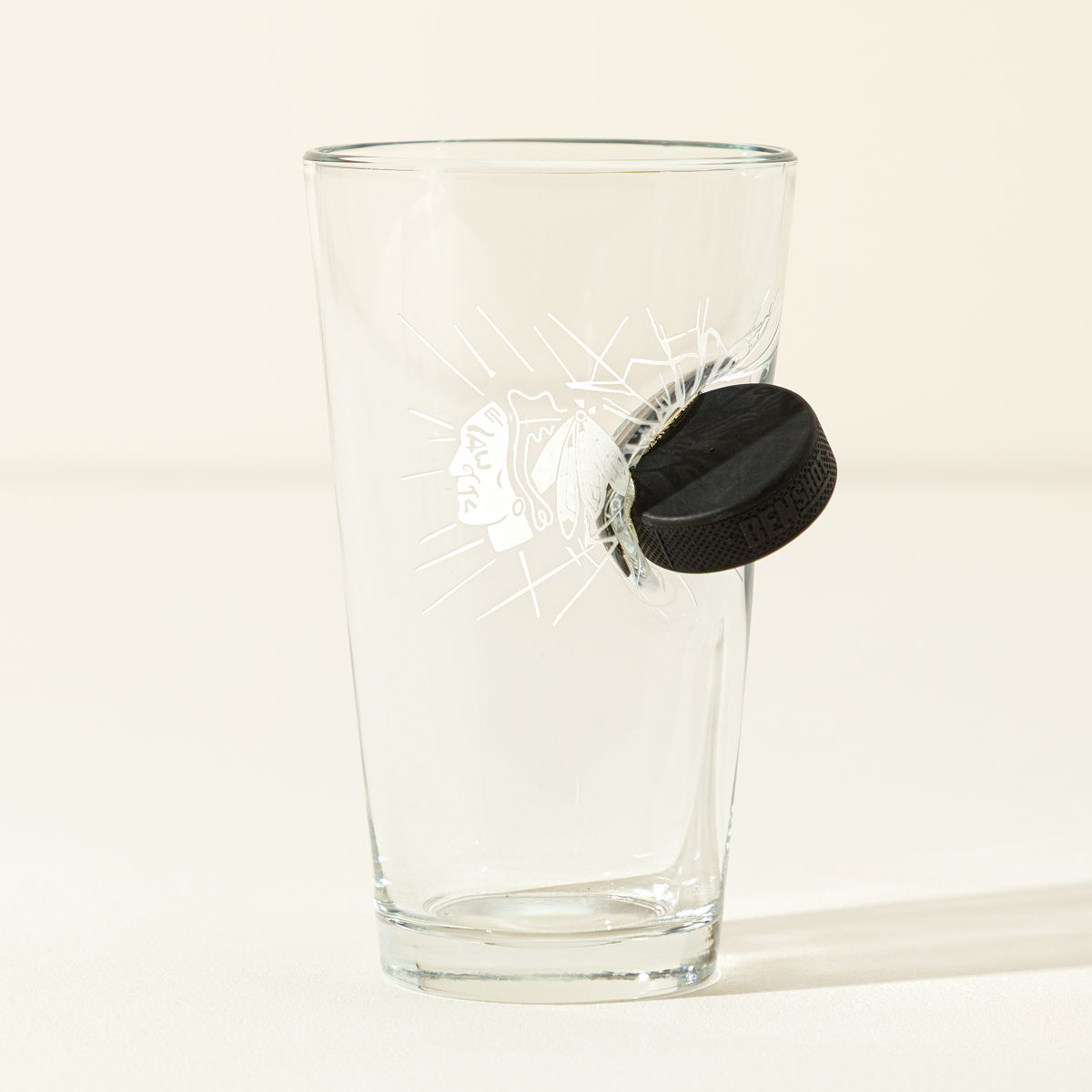 Off-The-Glass NHL Puck Pint Glass - Chicago Blackhawks