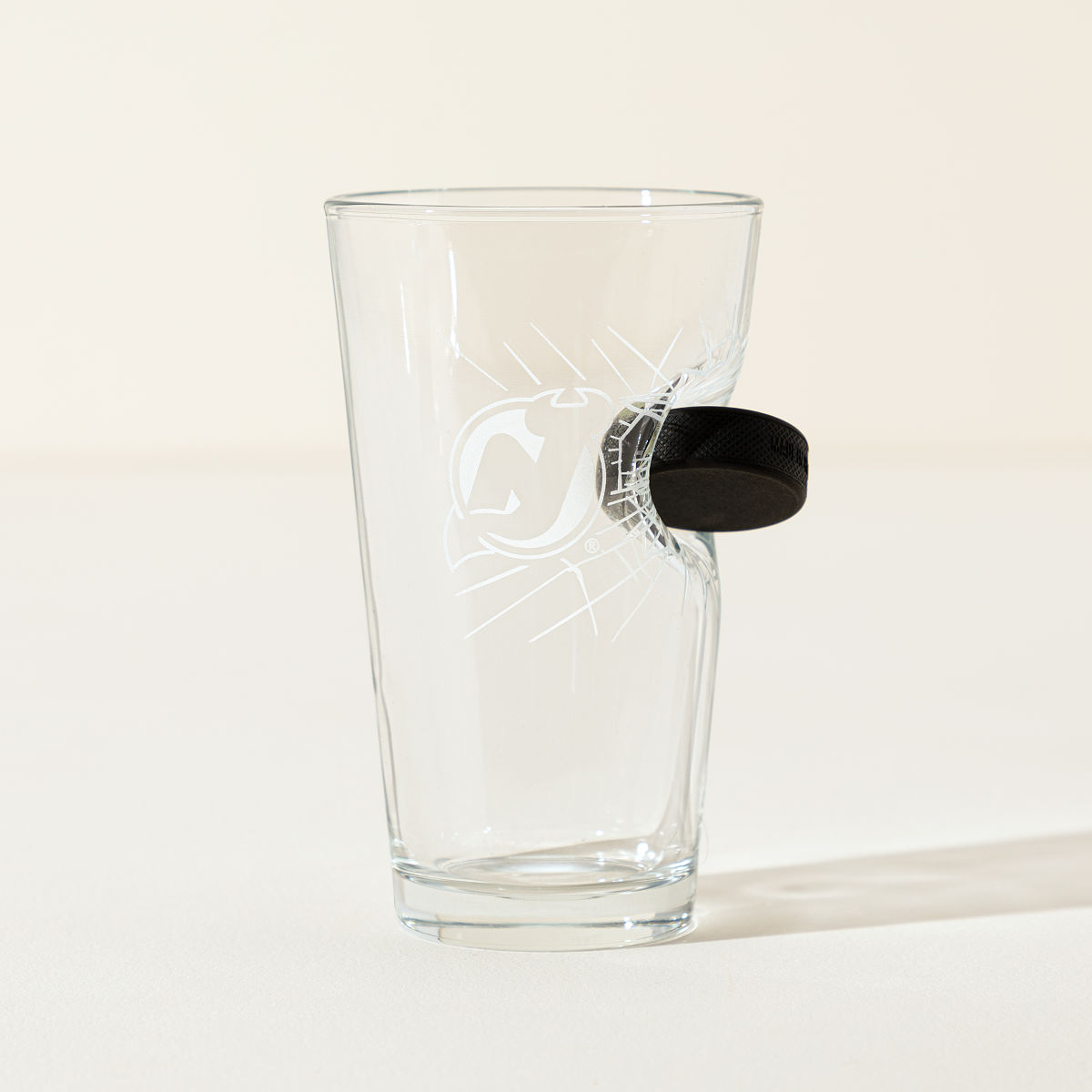 Off-The-Glass NHL Puck Pint Glass - New Jersey Devils