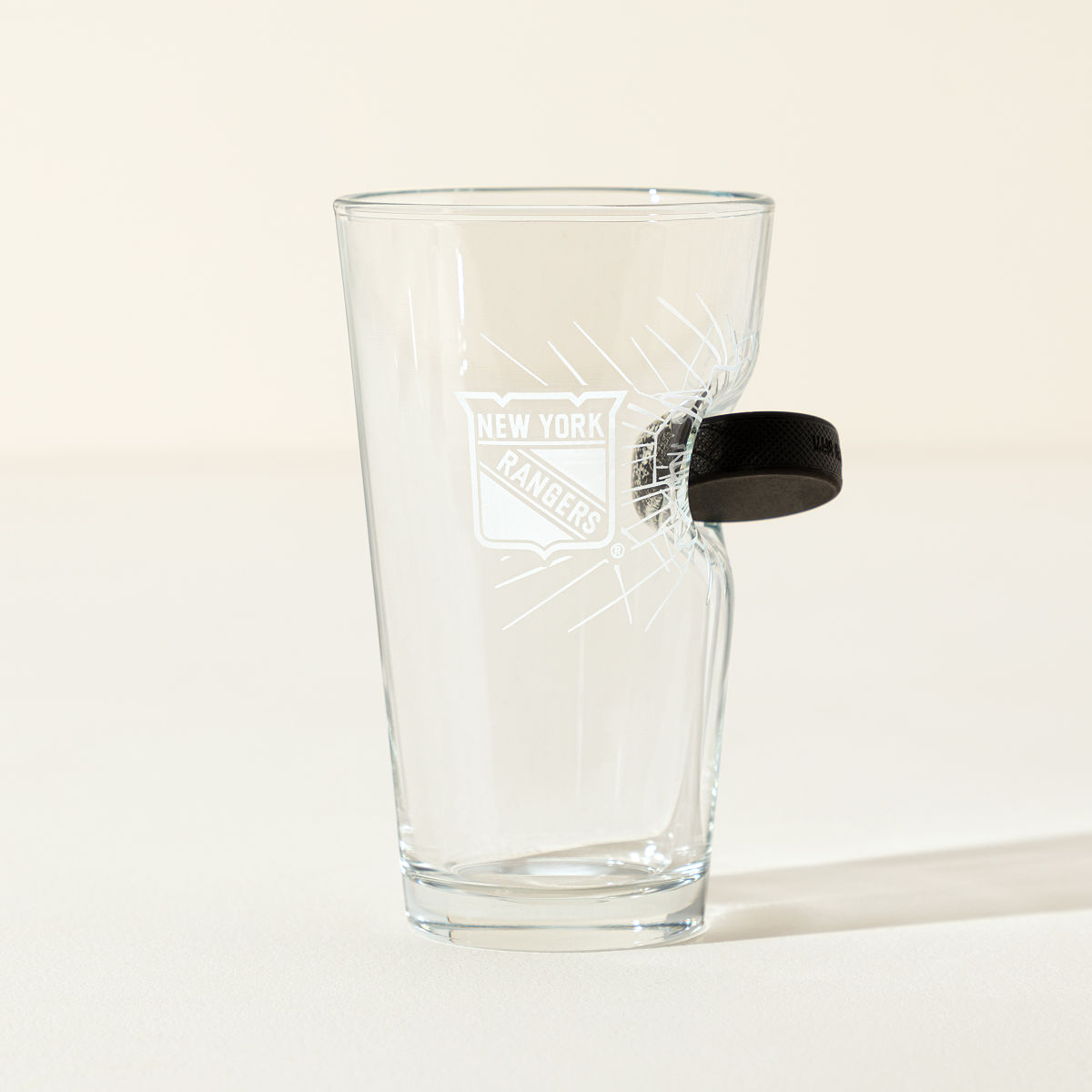 Off-The-Glass NHL Puck Pint Glass - New York Rangers