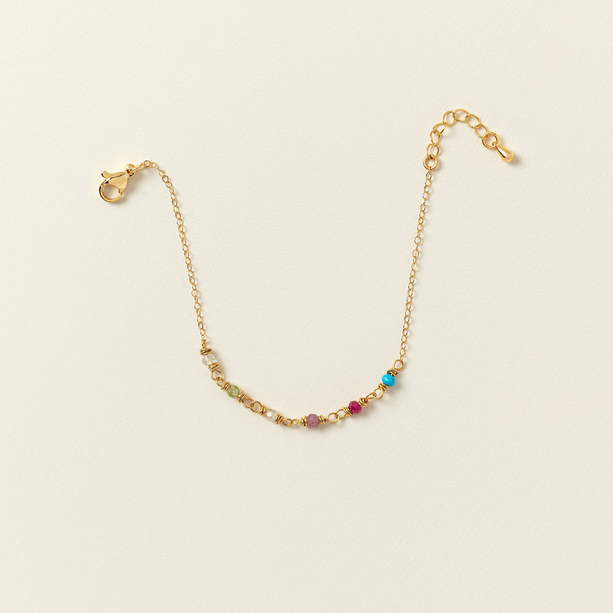 Wire-Wrapped Mixed Birthstone Bracelet - Gold Plated - 6 stones