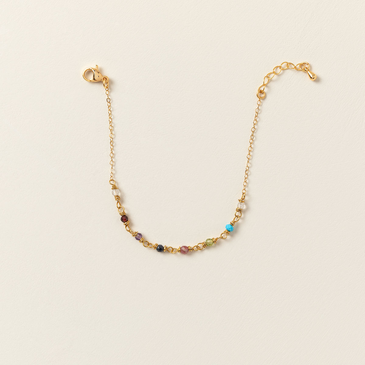 Wire-Wrapped Mixed Birthstone Bracelet - Gold Plated - 8 stones