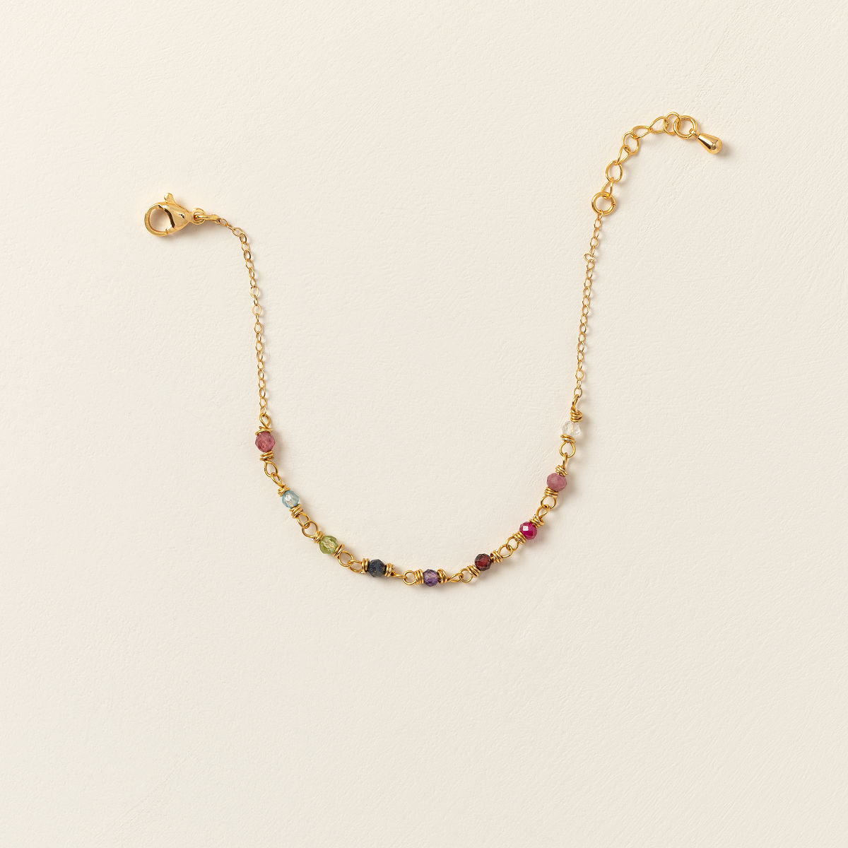 Wire-Wrapped Mixed Birthstone Bracelet - Gold Plated - 9 stones