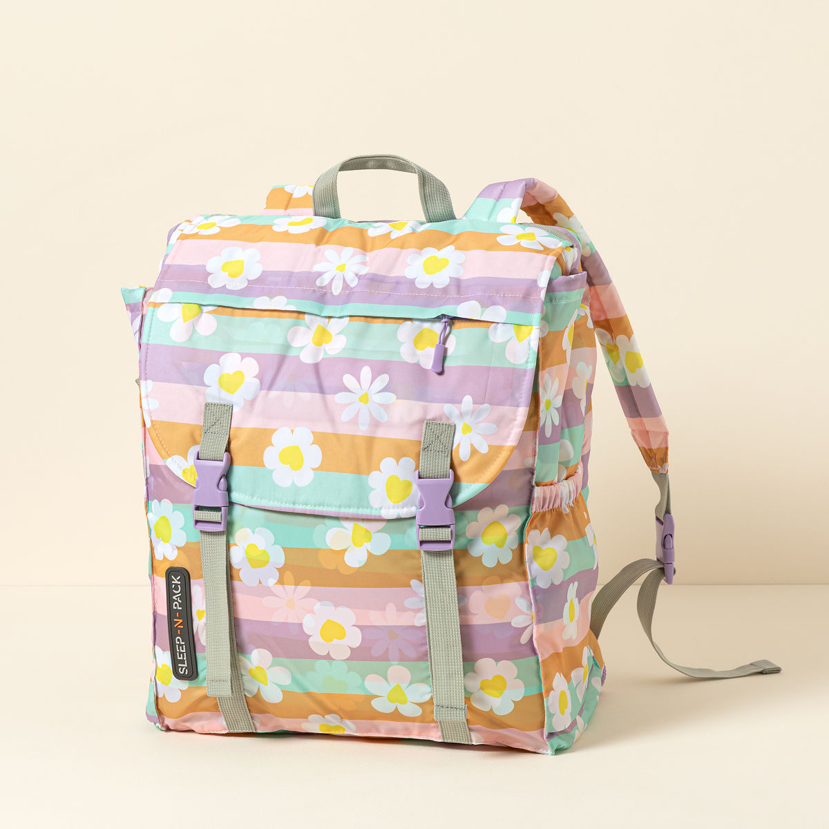 Sleep-n-Pack Backpack Sleeping Bag - Big Kid: Happy Daisy - Stripes