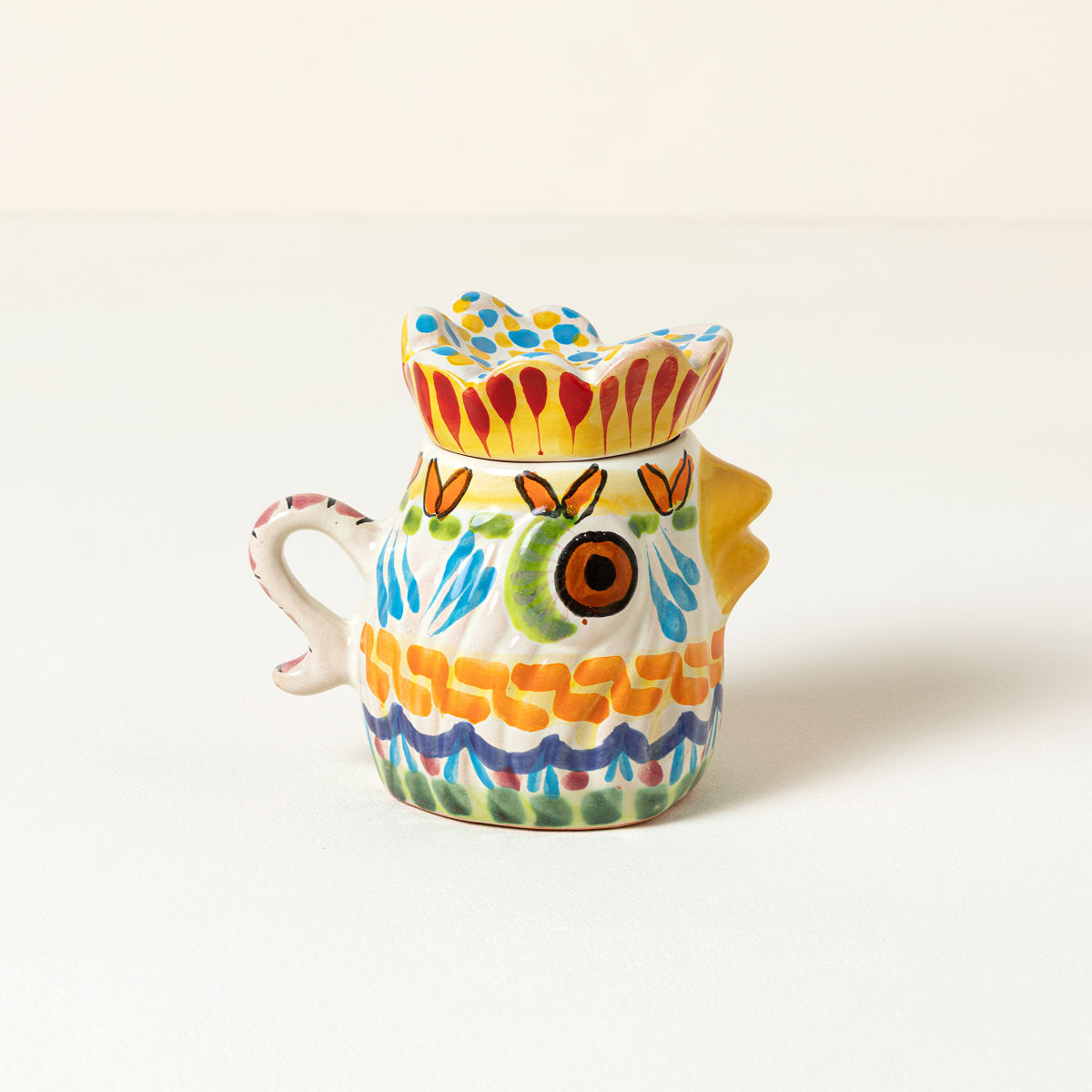 Majolica Rooster Creamer & Sugar Jar - Sugar Jar