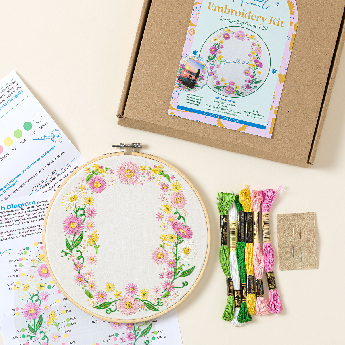 DIY Embroidered Floral Frame Kit - Spring Fling