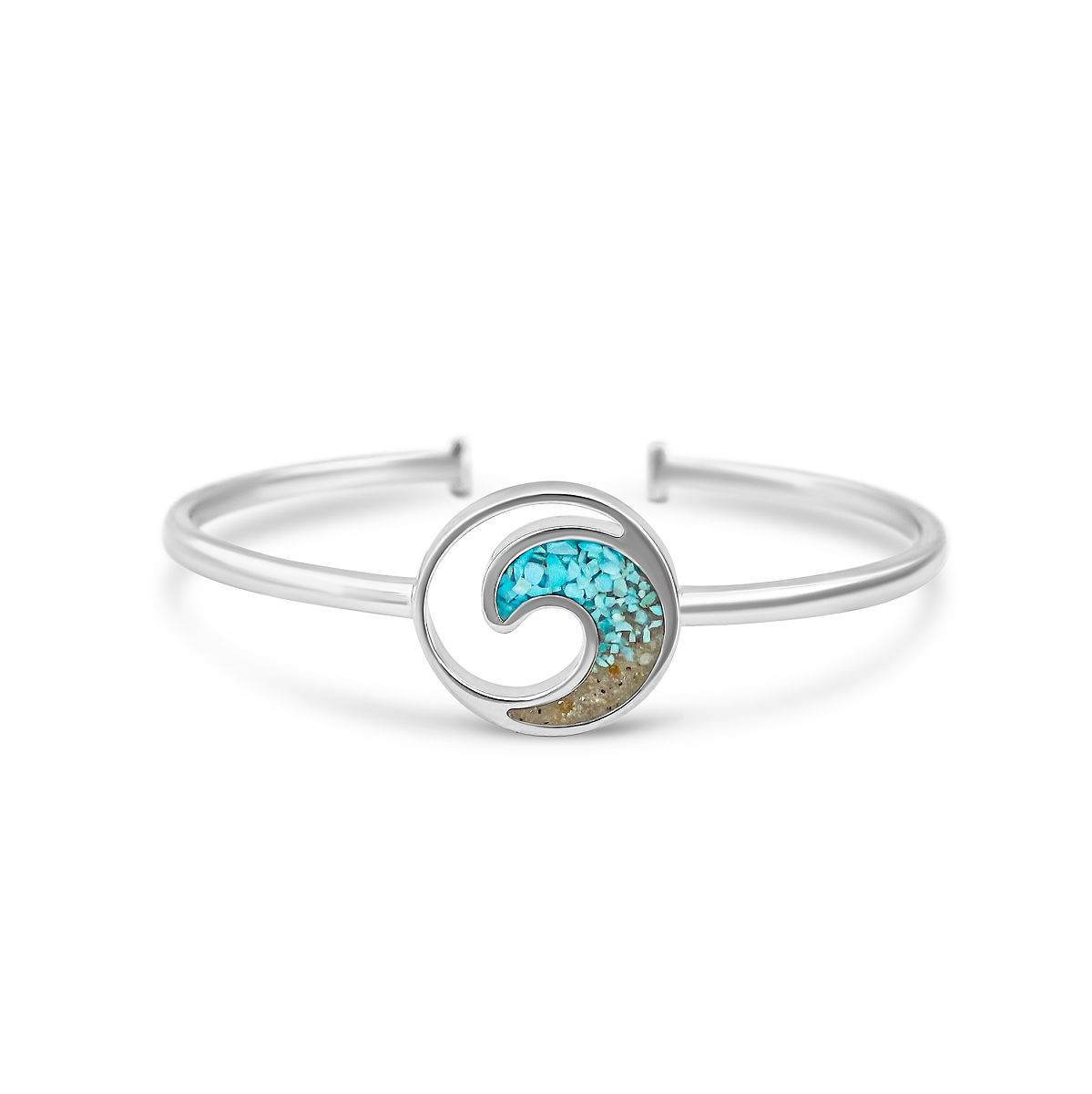 Sentimental Sand Custom Cuff Bracelet - Wave - Silver