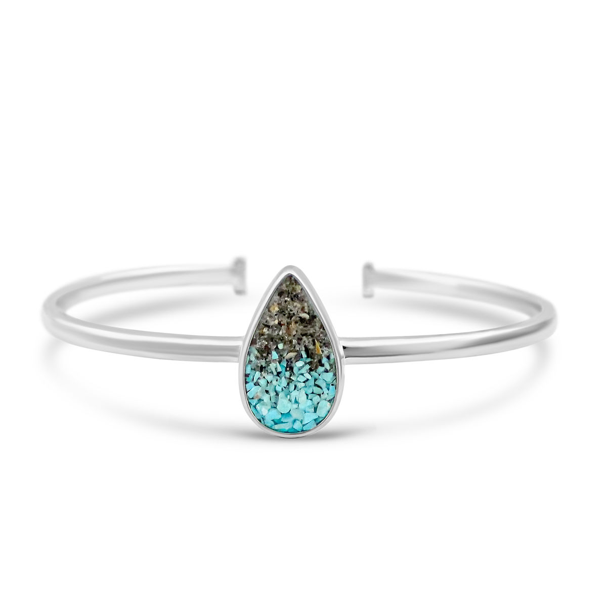 Sentimental Sand Custom Cuff Bracelet - Teardrop - Silver