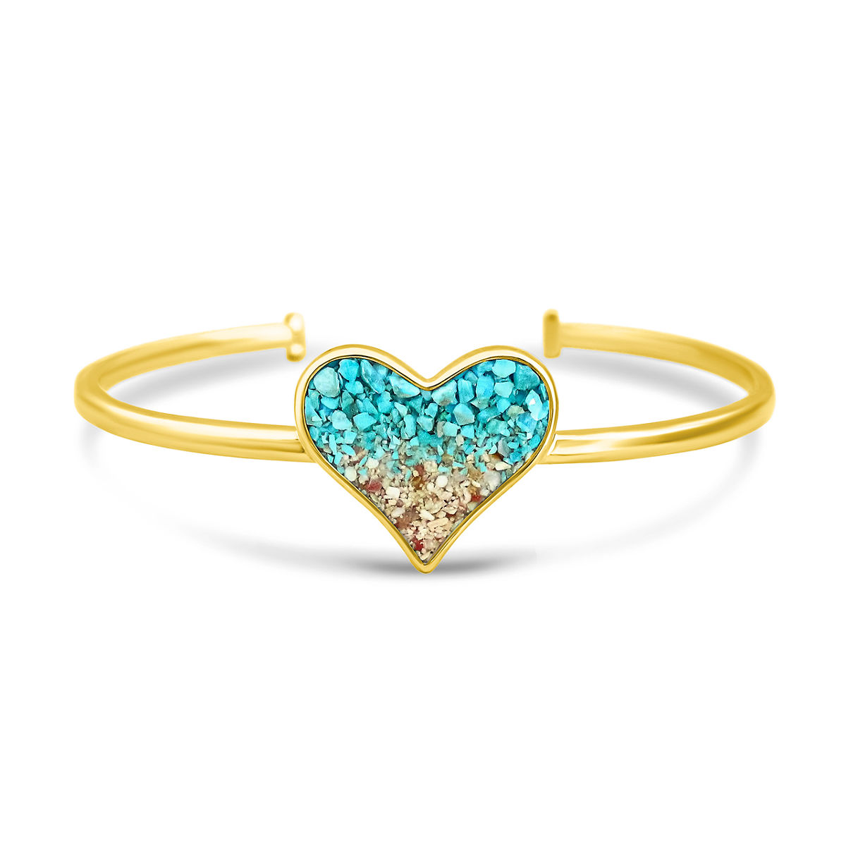 Sentimental Sand Custom Cuff Bracelet - Heart - Gold