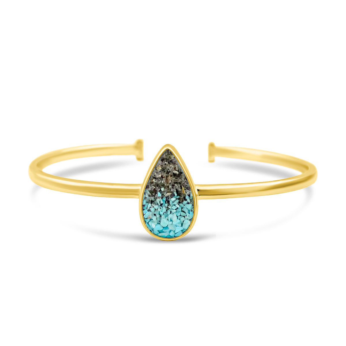 Sentimental Sand Custom Cuff Bracelet - Teardrop - Gold