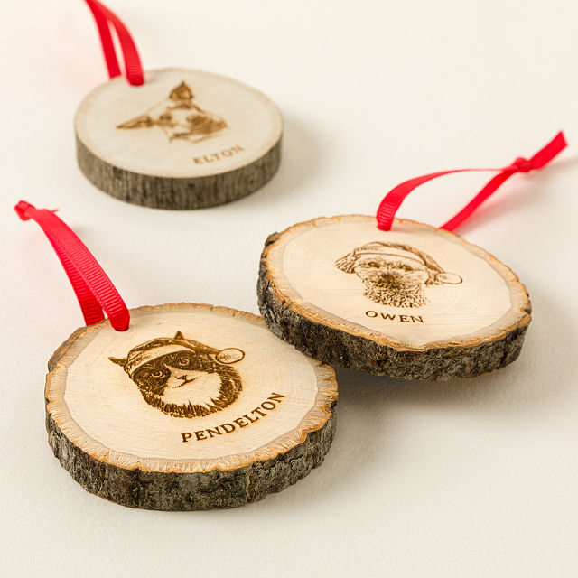 Personalized Pet Portrait Wood Slice Ornament