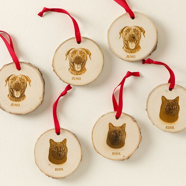 Personalized Pet Portrait Wood Slice Ornament