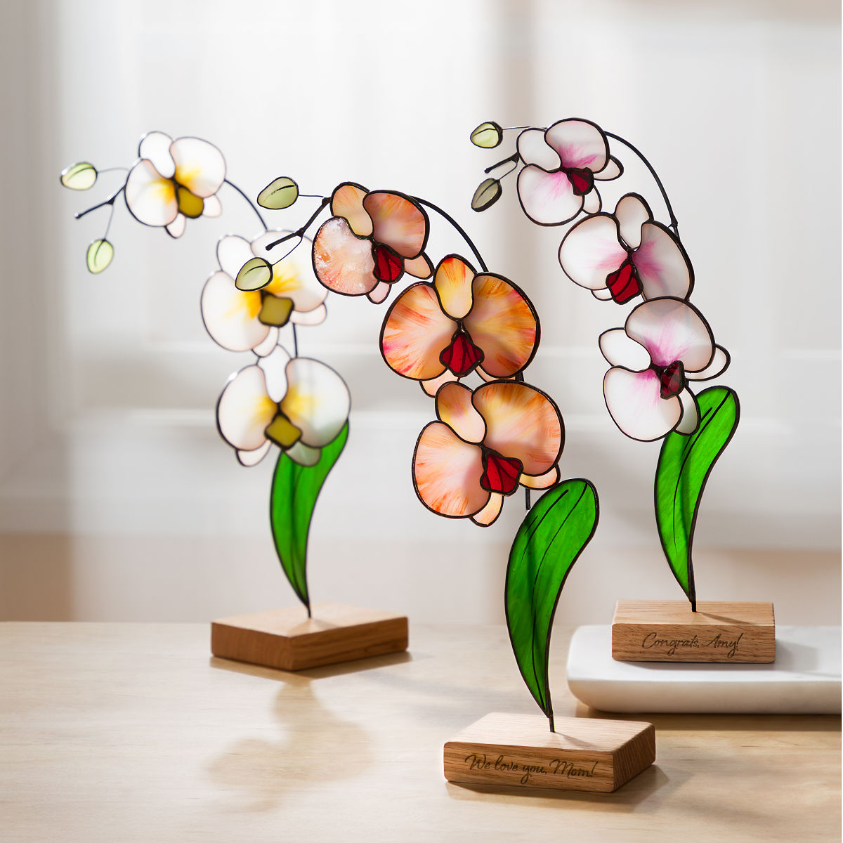 Uncommon Goods | Rose - Everlasting Stained Glass Orchid | glass